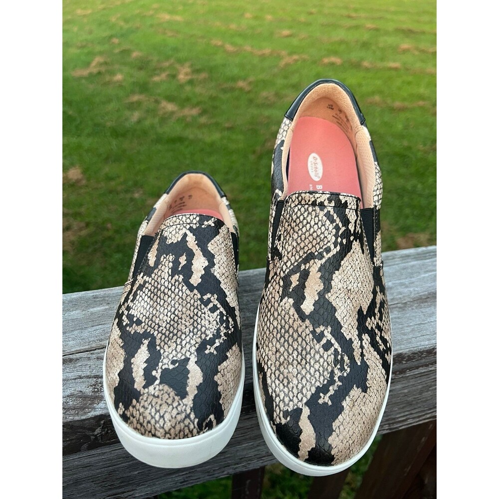 Dr Scholls Madison Be Free Snake Skin Slip On Loafers Black/Tan Shoes US Size 10